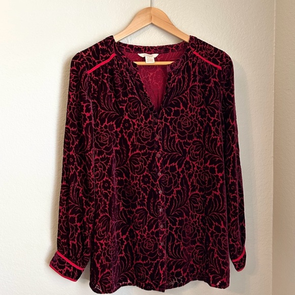 Sundance Velvet Burgundy Obsession Burnout Silk Blend Blouse, Small, Whimsigoth - Picture 1 of 7